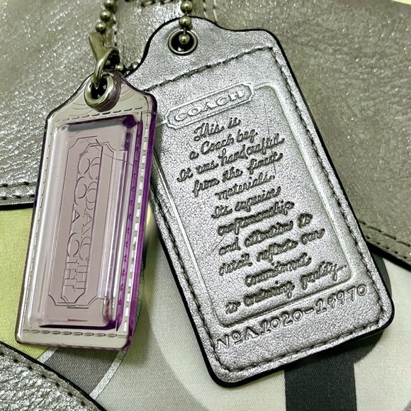 Coach Y2K OP Art Julia Purple, Yellow & Grey & Silver Leather Tote Shoulder Bag - Picture 2 of 7